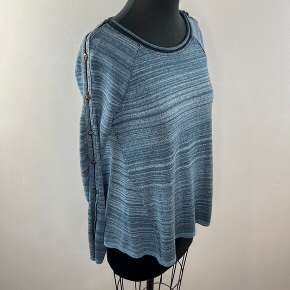 FREE PEOPLE We The Free Blue Rolled Round Neck Cotton Blend Long Sleeve Top XS - Picture 4 of 9